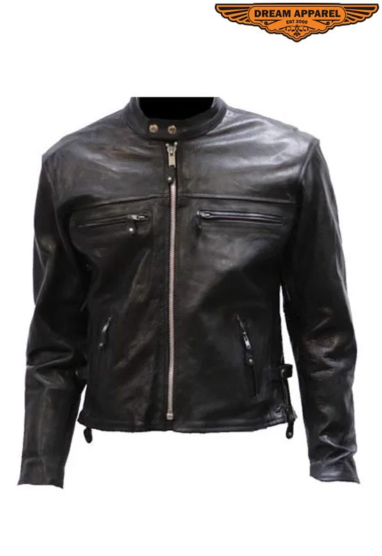 Mens Split Cowhide Leather Scooter Jacket W/ Z/o Lining