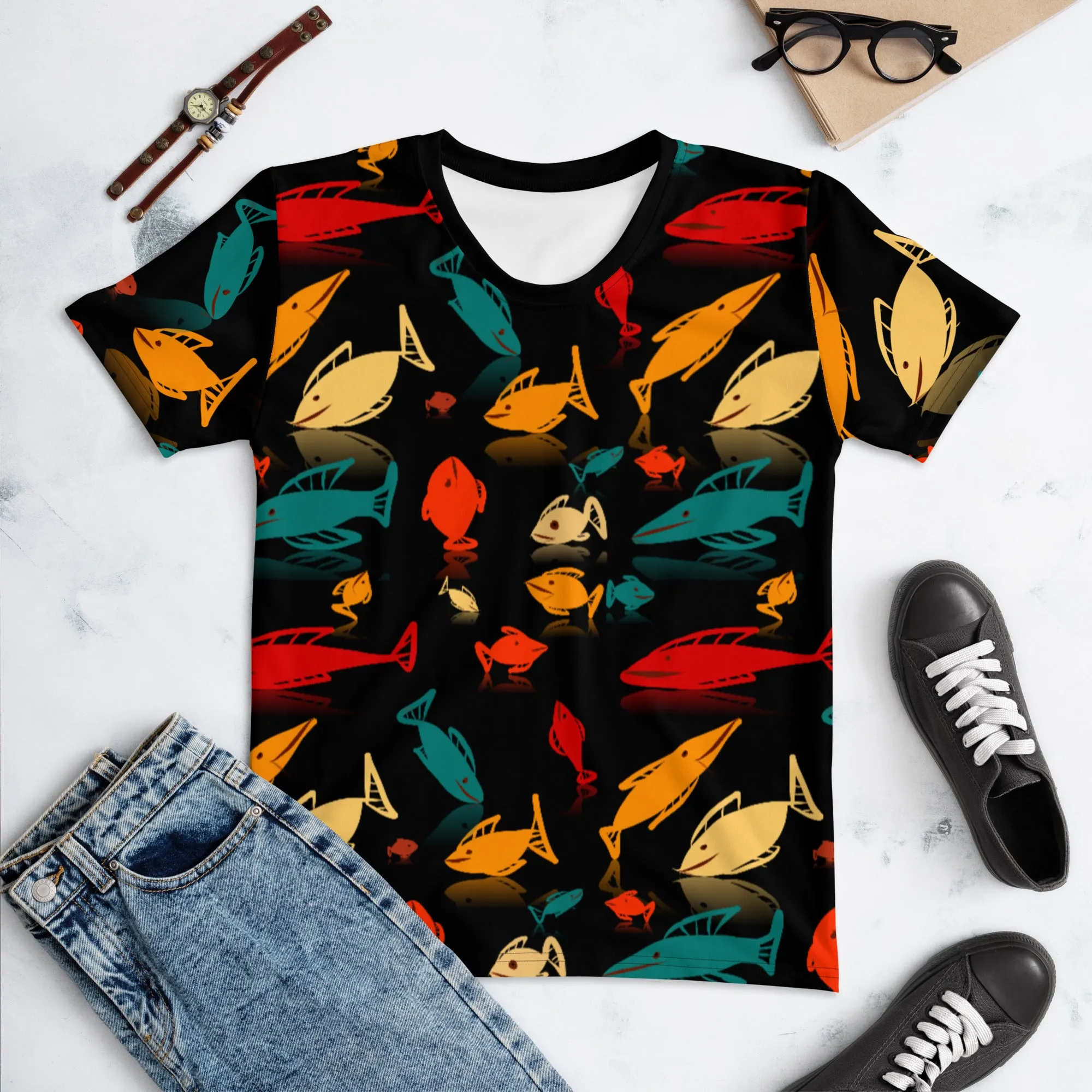 Multi-Color Fish Mania Women's Crew Neck T-Shirt