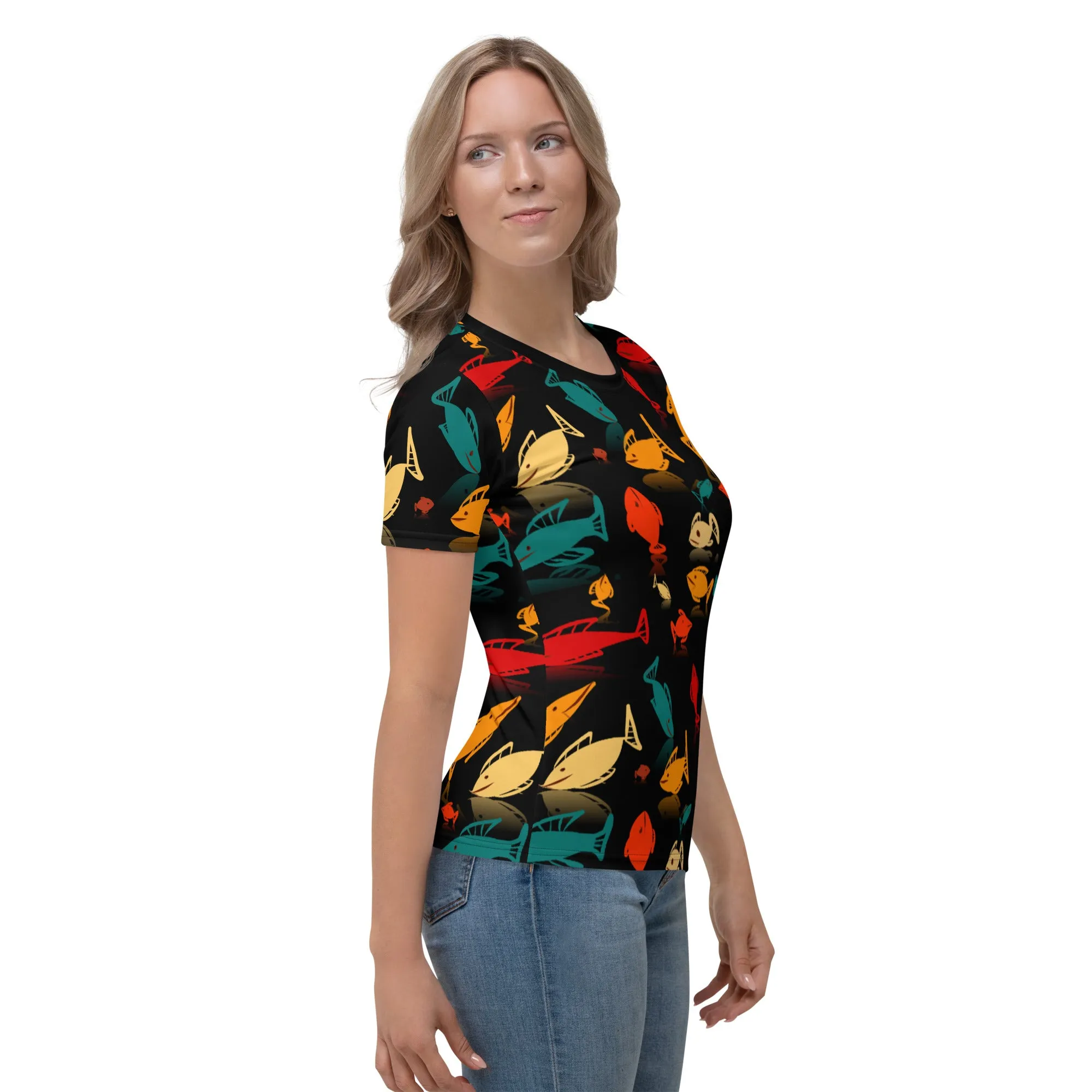 Multi-Color Fish Mania Women's Crew Neck T-Shirt