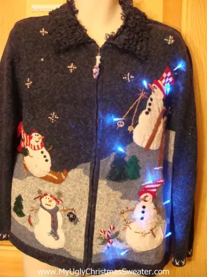 Need to Buy Christmas Sweaters? Light Up Sweater with Skiing Snowmen