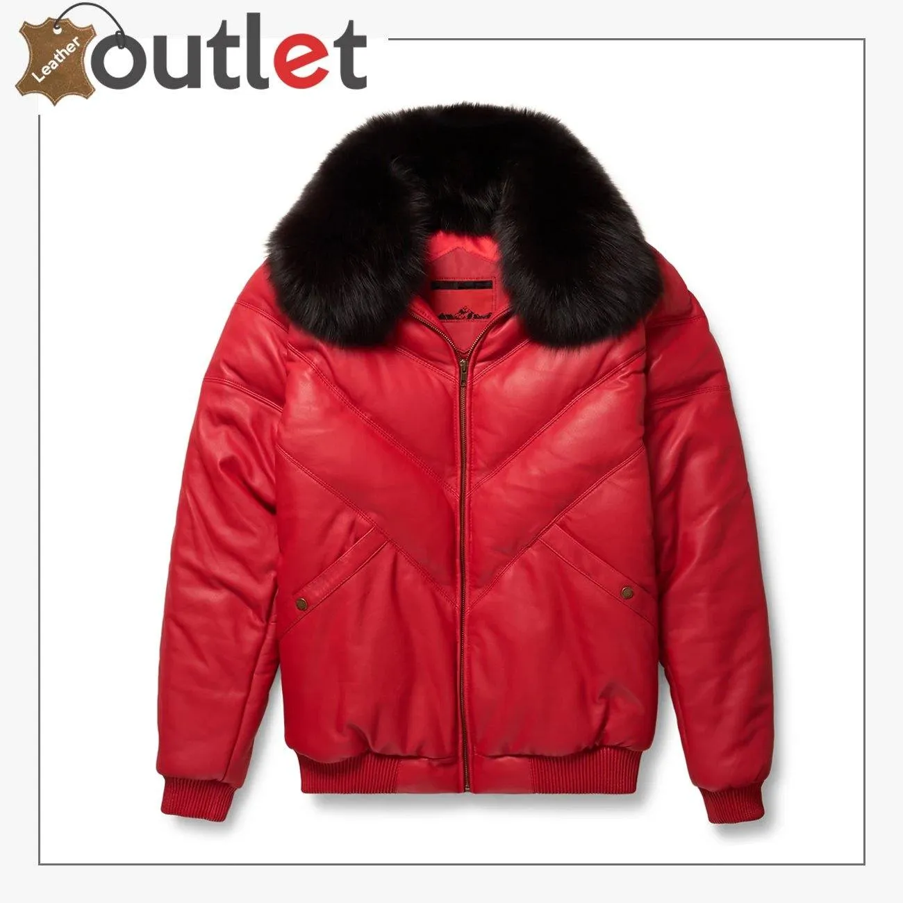 New Red Styles V-Bomber Leather Jacket For Men