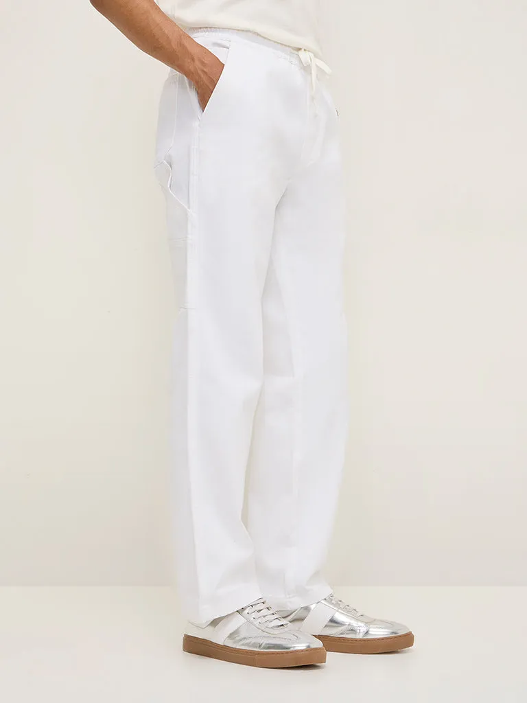 Nuon White Relaxed-Fit Mid-Rise Cotton Trousers