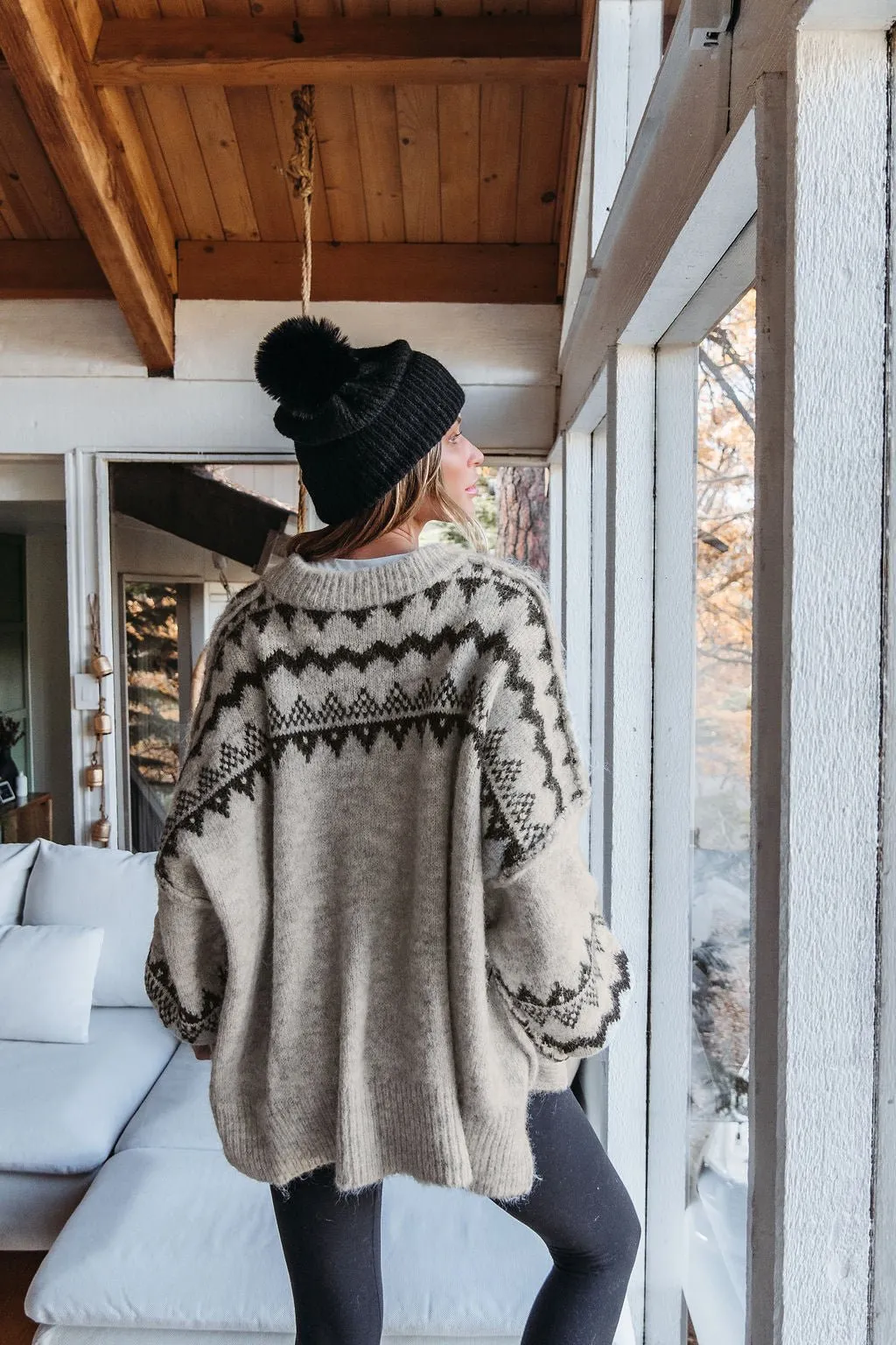 Oversized Mocha Fair Isle Pullover Sweater