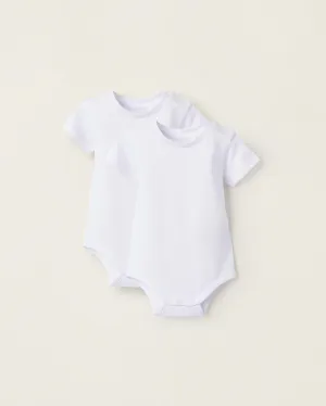 Pack of 2 Cotton Bodysuits for Newborns, White