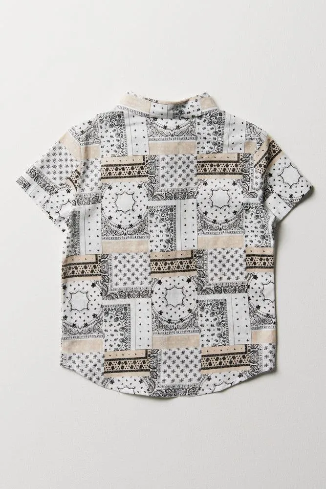 Paisley Short Sleeve Shirt Cream