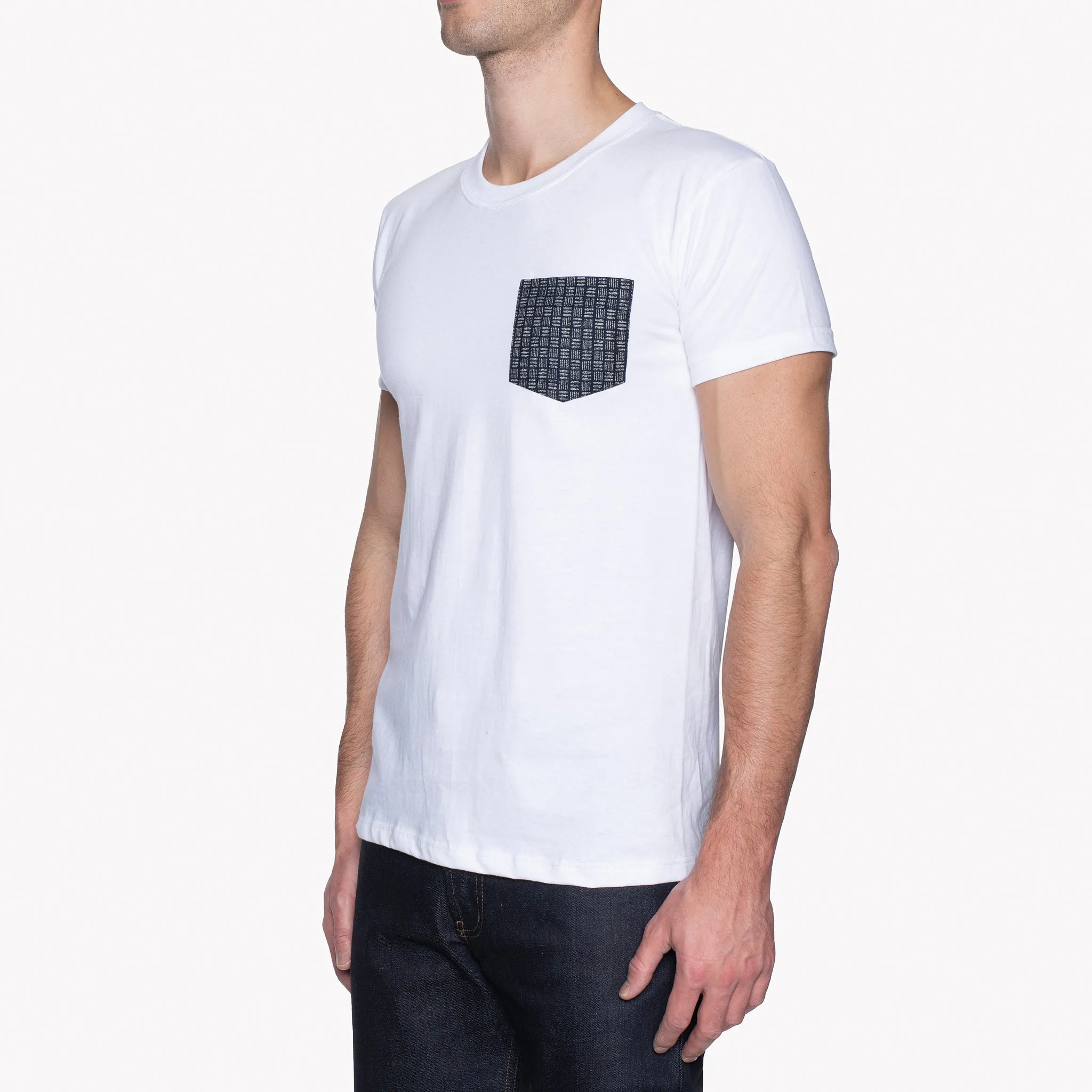 Pocket Tee - White   Kimono Print Basketweave