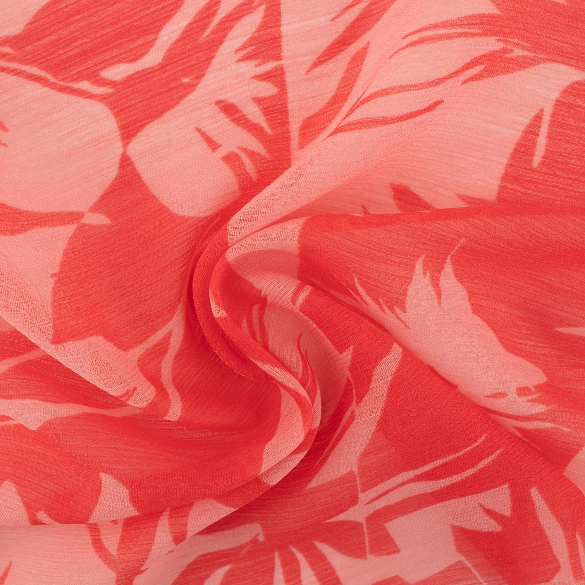 Printed Chiffon - YORYU - Leafs - Red