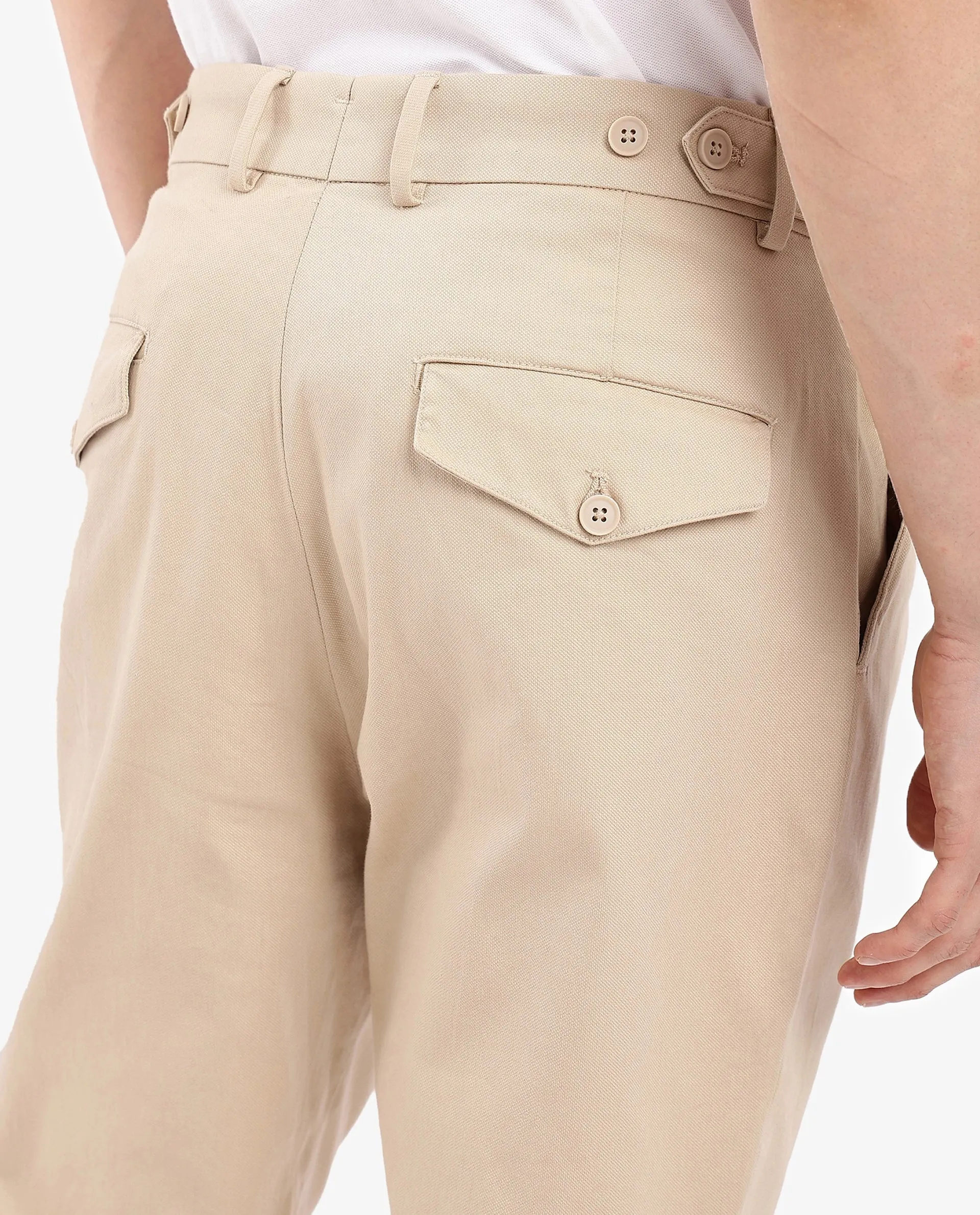 Rare Rabbit Men's Torro Beige Cotton Fabric Solid Regular Fit Relaxed Pleated Trouser