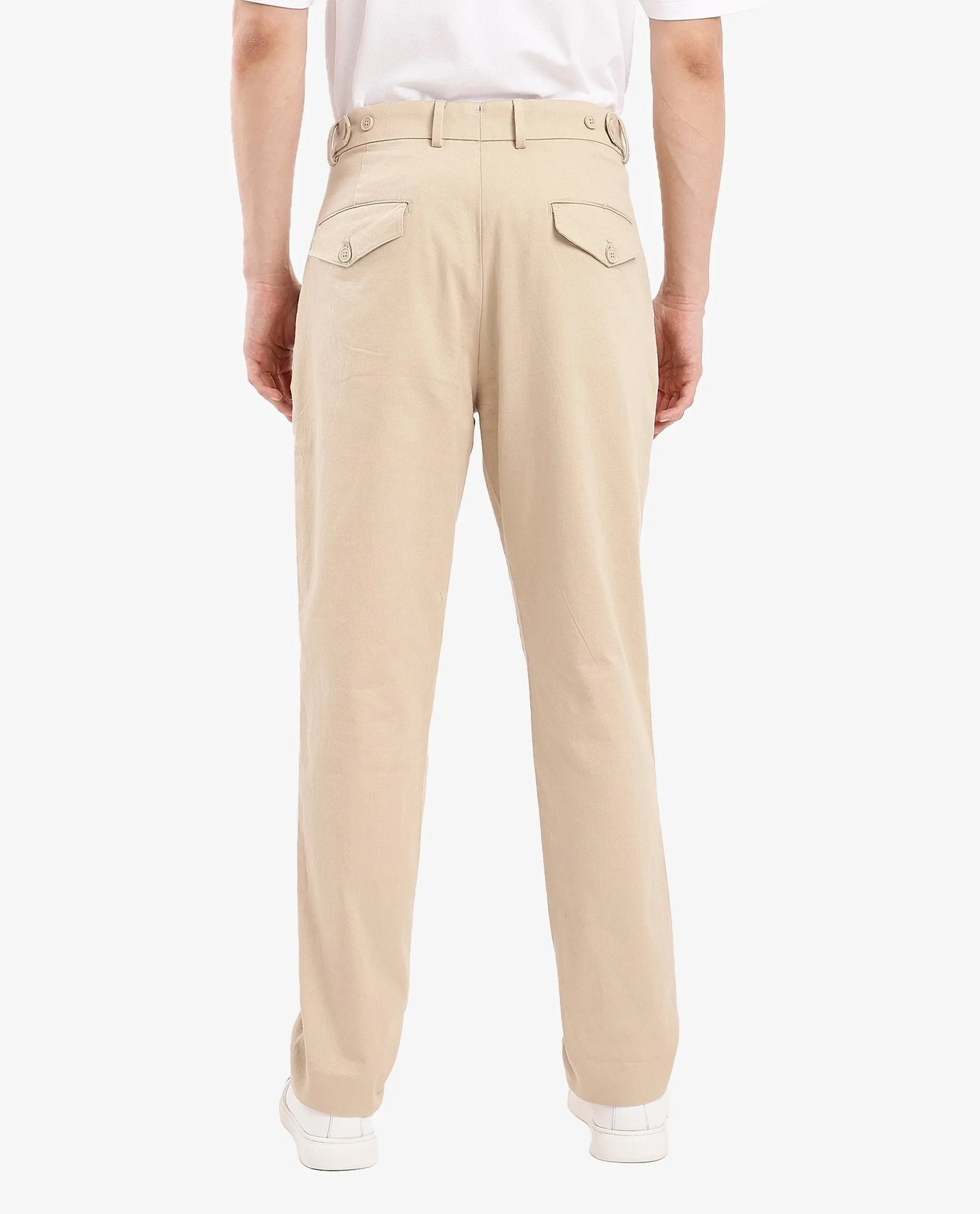 Rare Rabbit Men's Torro Beige Cotton Fabric Solid Regular Fit Relaxed Pleated Trouser