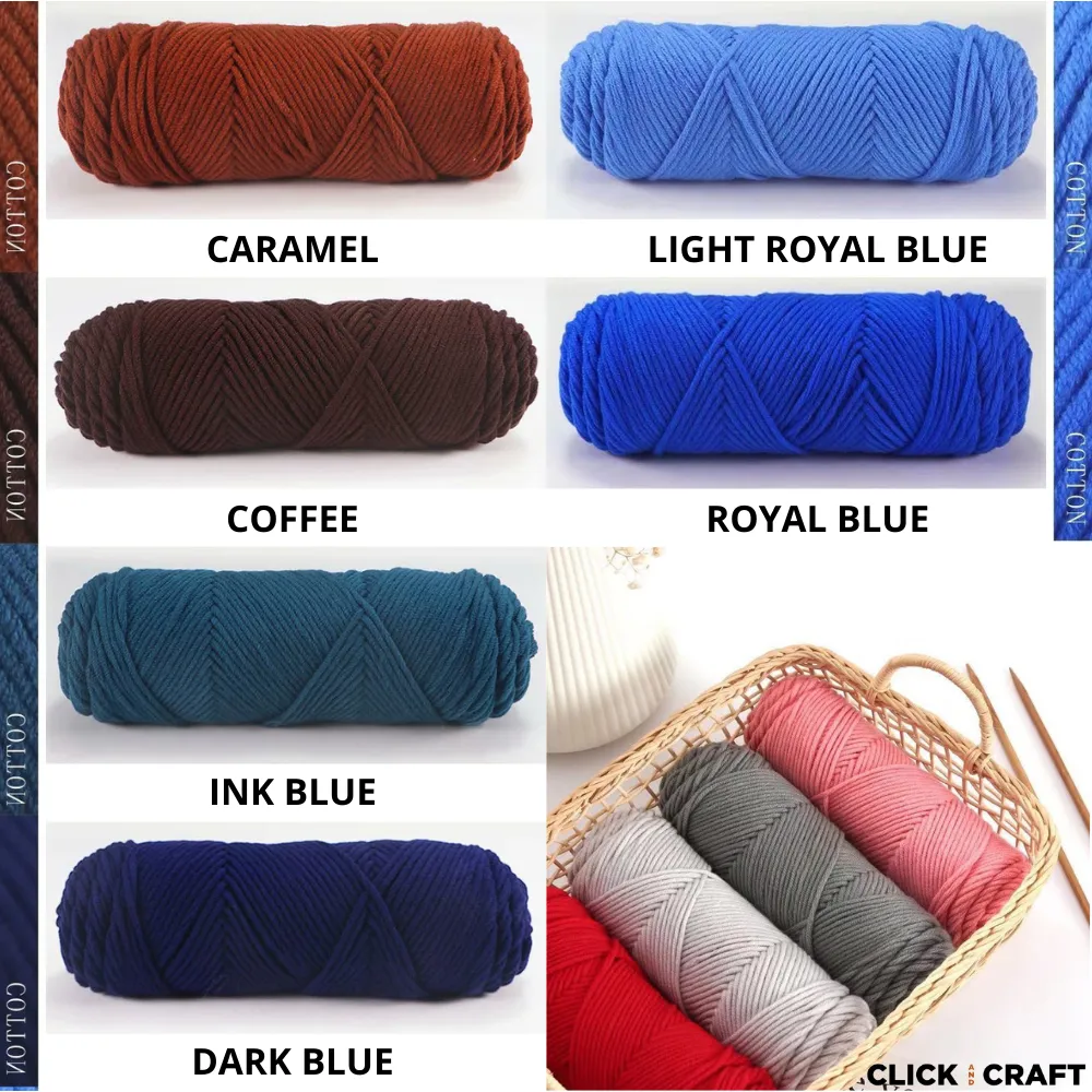 Royal Blue Knitting Cotton Yarn | 8-ply Light Worsted Double Knitting