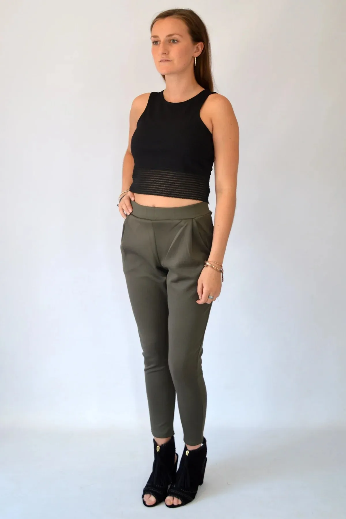 Scuba Pleat Front Crop Trousers