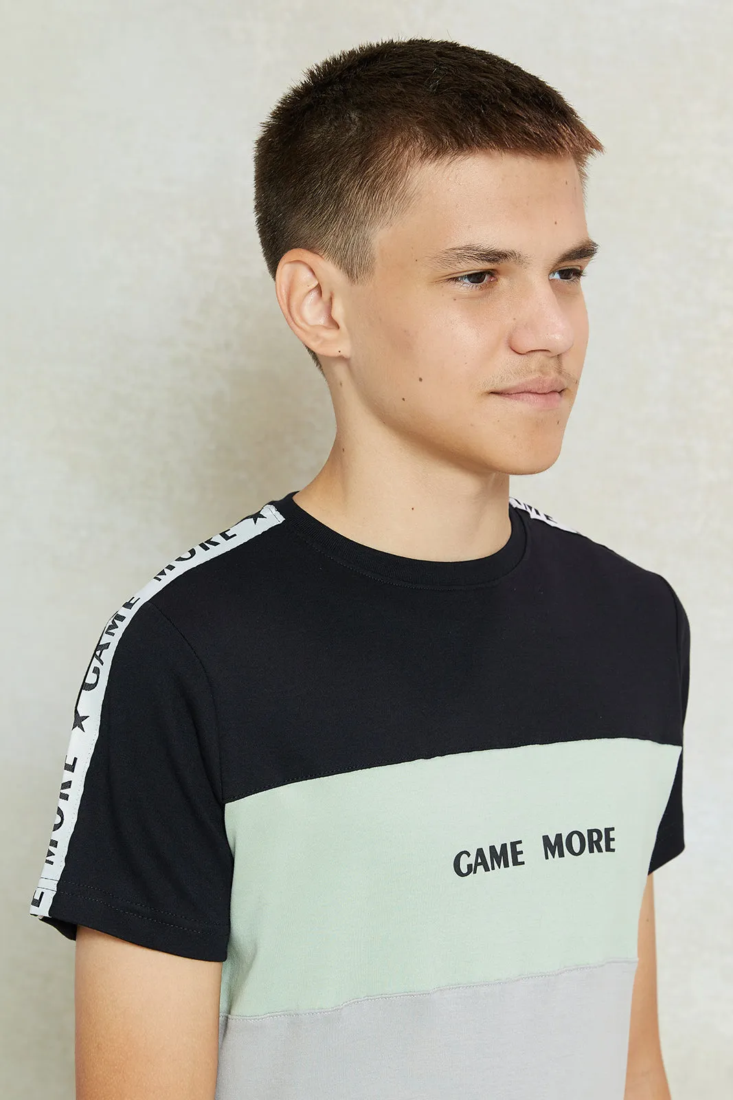 Senior Boys Black And Grey Printed T-Shirt