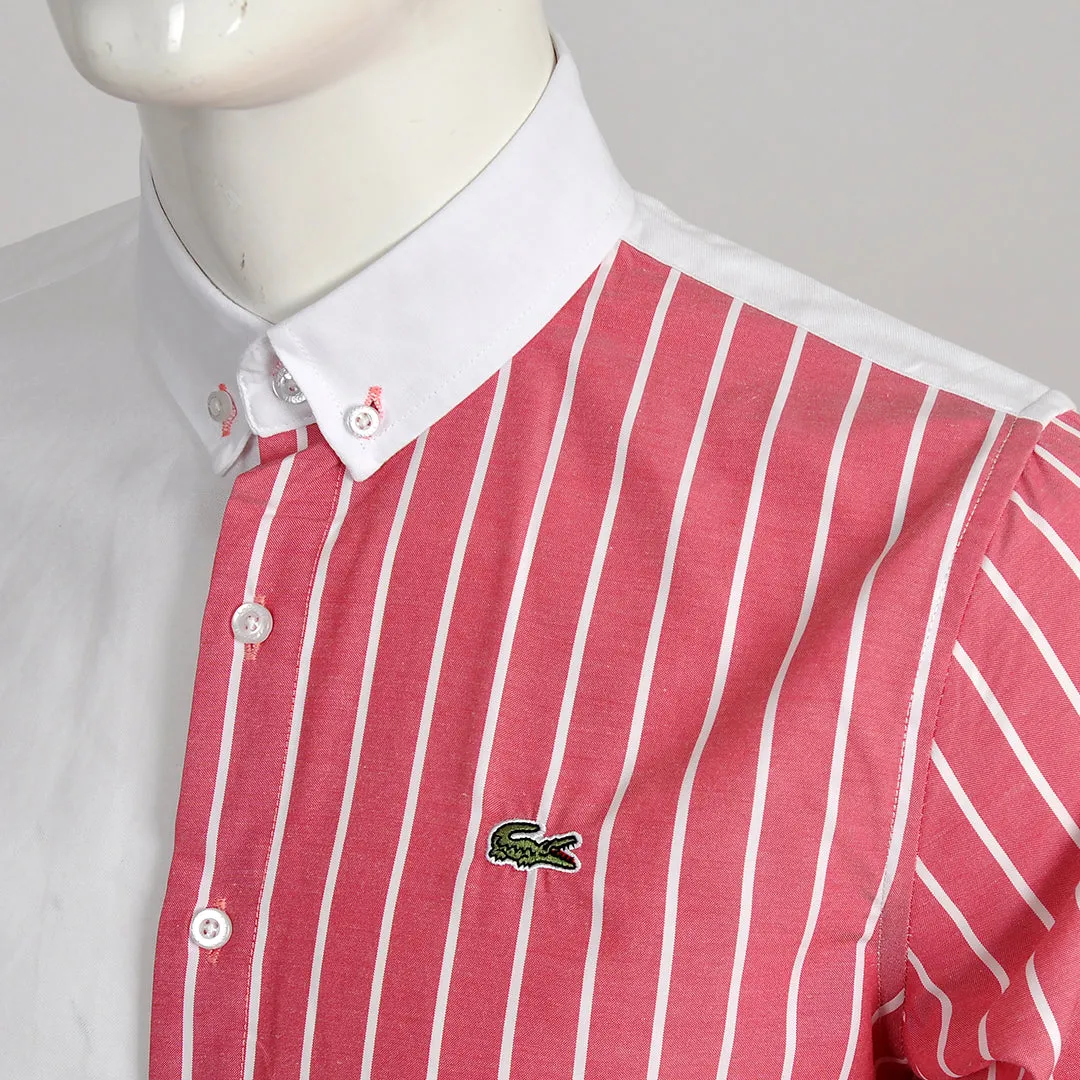 Side Stripe Panel Button Down Shirt- Pink White