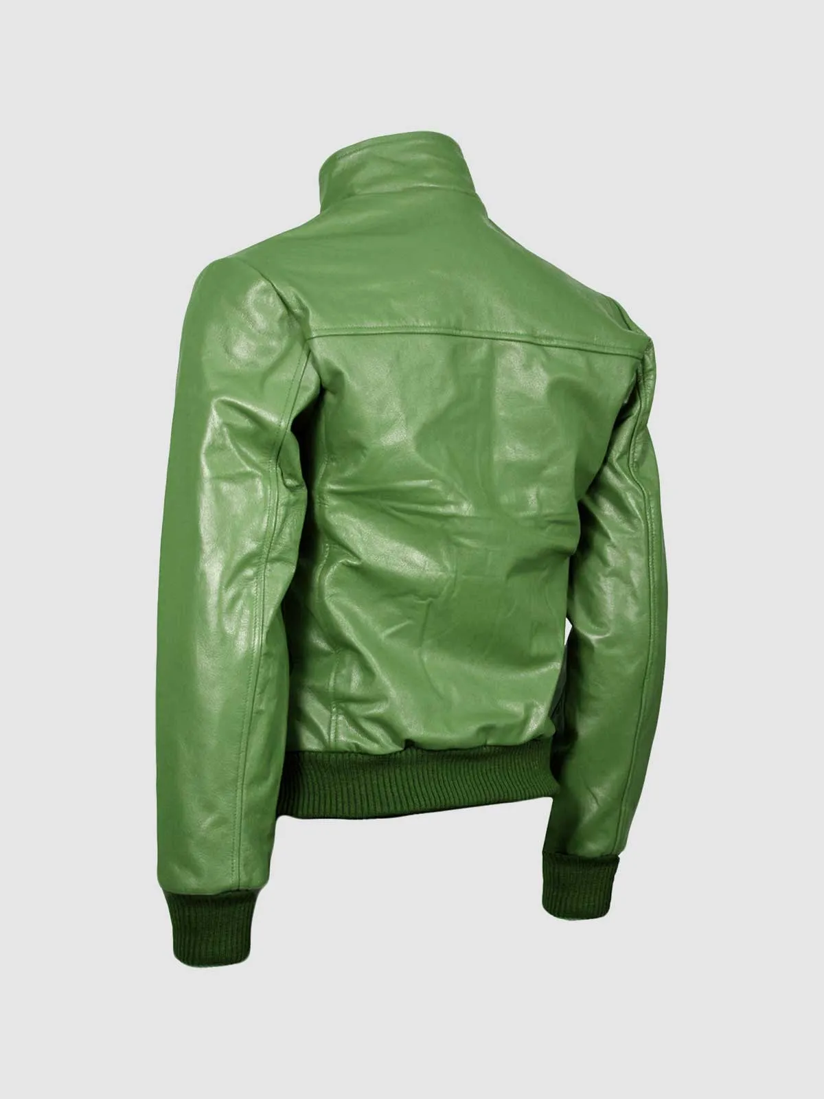 Size 4XL Green Leather Bomber Jacket for Men