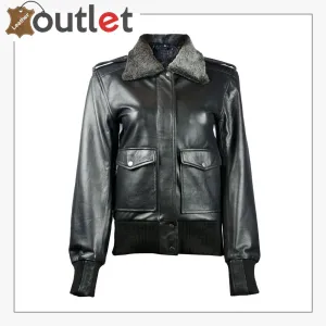 Sundance Shearling Black Bomber Womens Leather Jacket