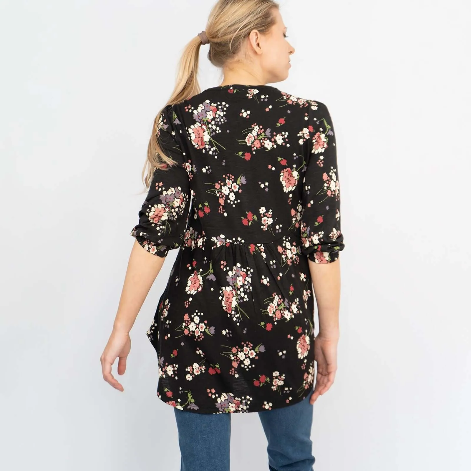 Tabitha 3/4 Sleeve Black Floral Jersey Tops