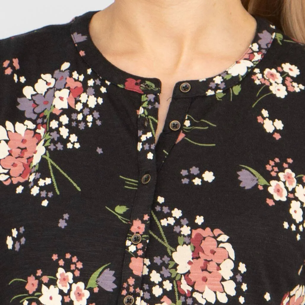 Tabitha 3/4 Sleeve Black Floral Jersey Tops