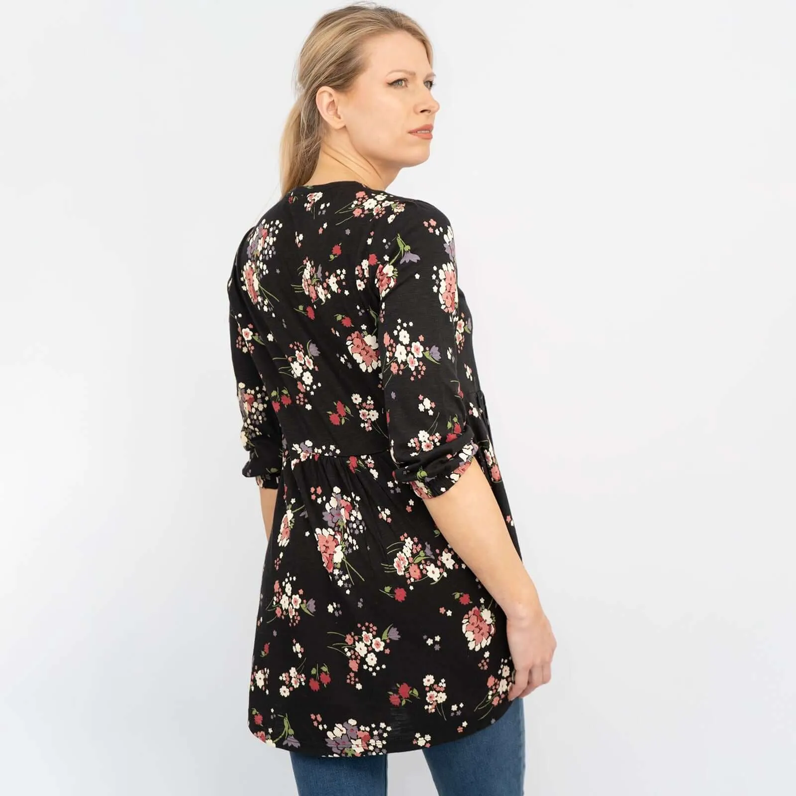 Tabitha 3/4 Sleeve Black Floral Jersey Tops