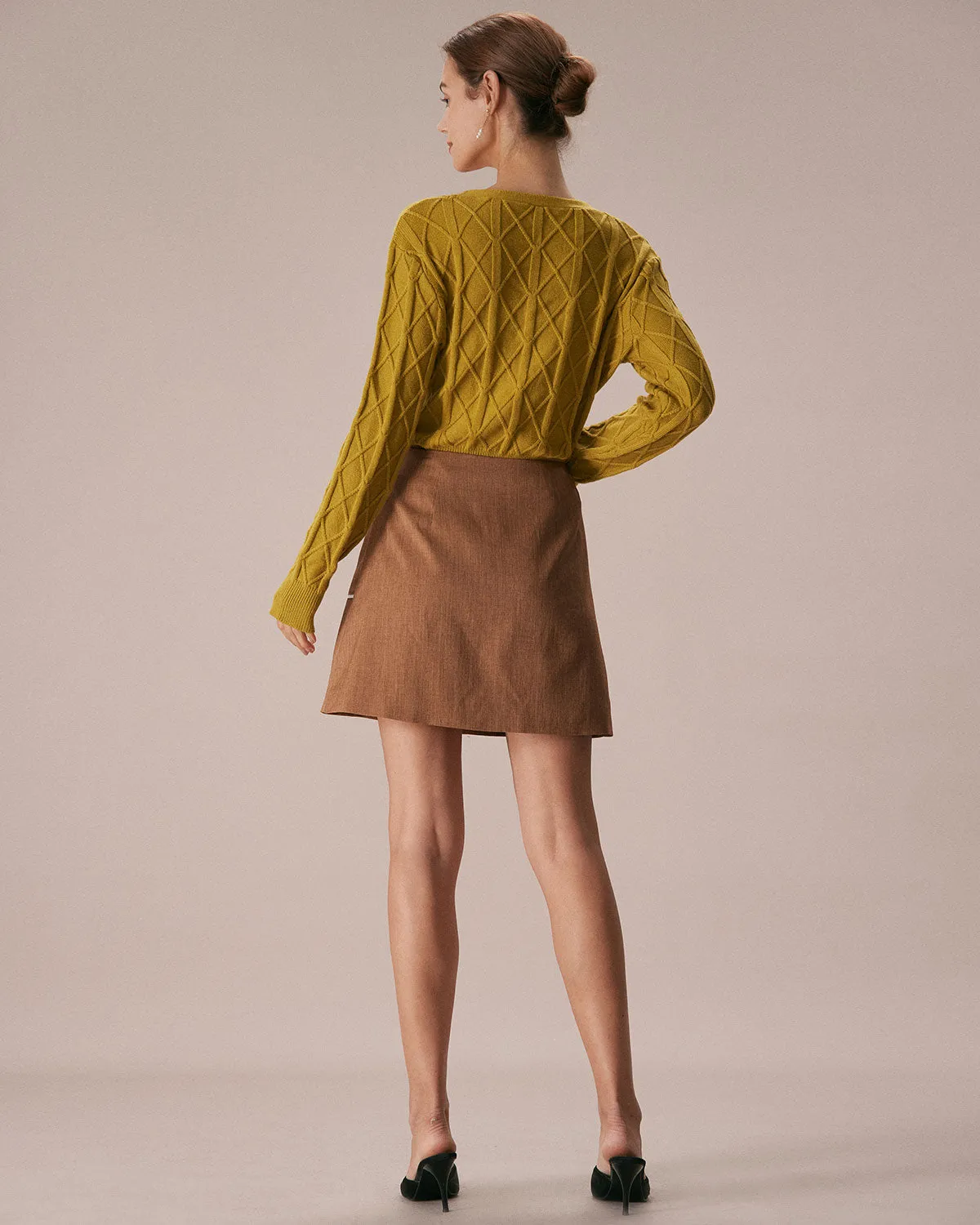 The Khaki Contrast Trim Button Mini Skirt