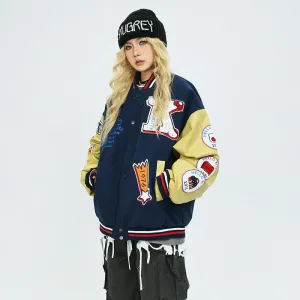 Unisex embroidery stitching baseball jacket men and women jacket