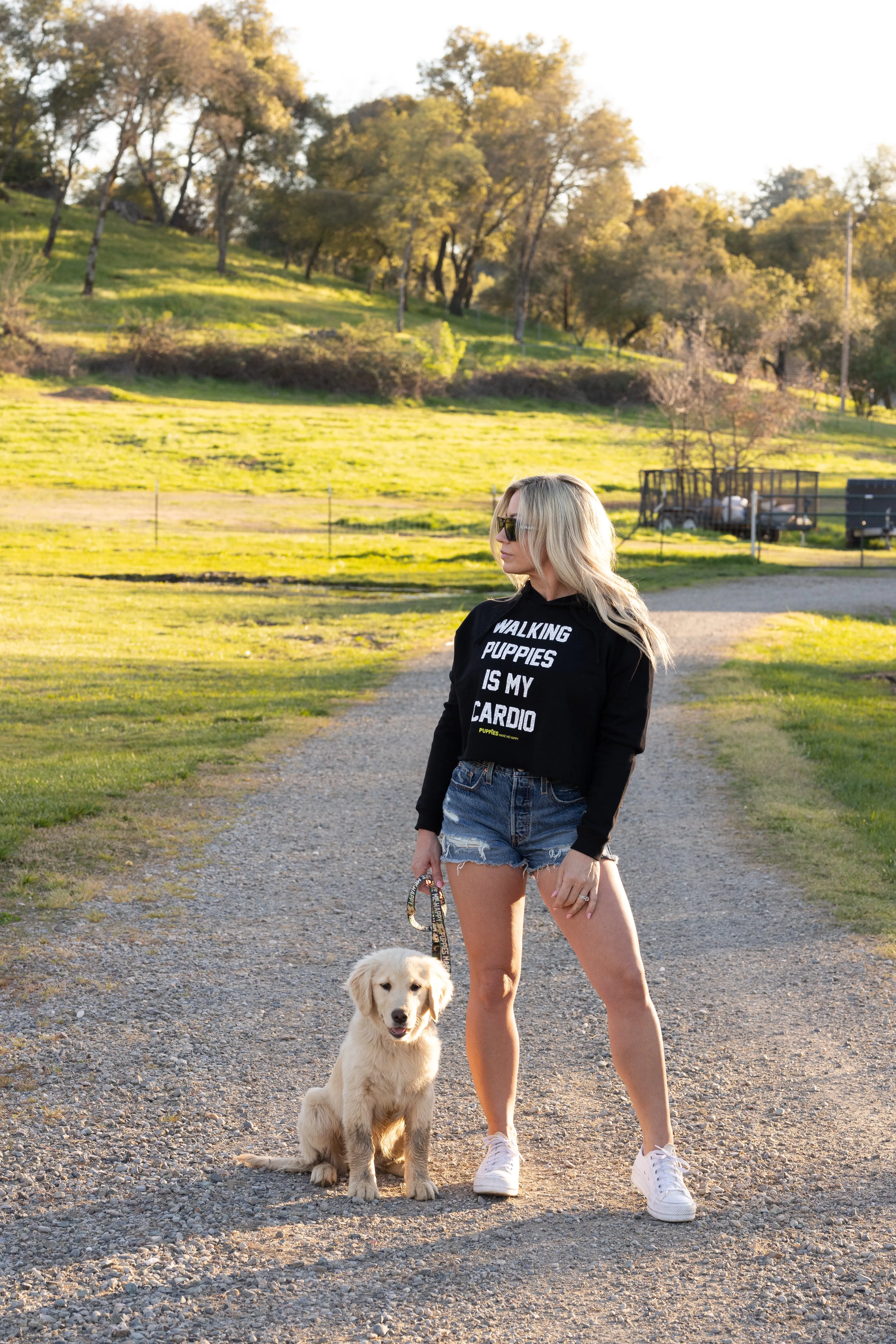 Walking Puppies is My Cardio Leopard Print | Crop Hoodie