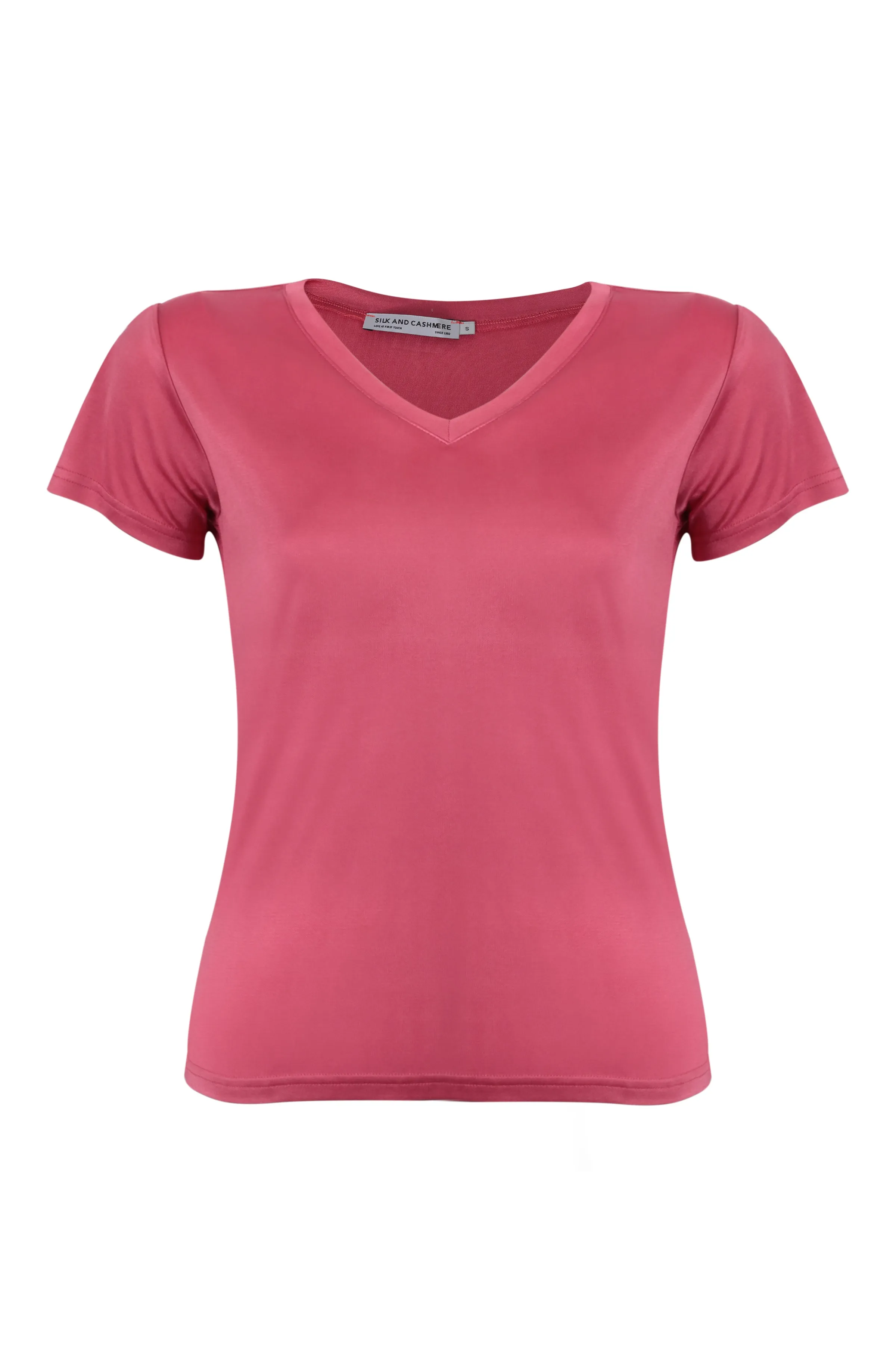 Watermelon Marina Silk-Blend V-Neck Short-Sleeve T-Shirt