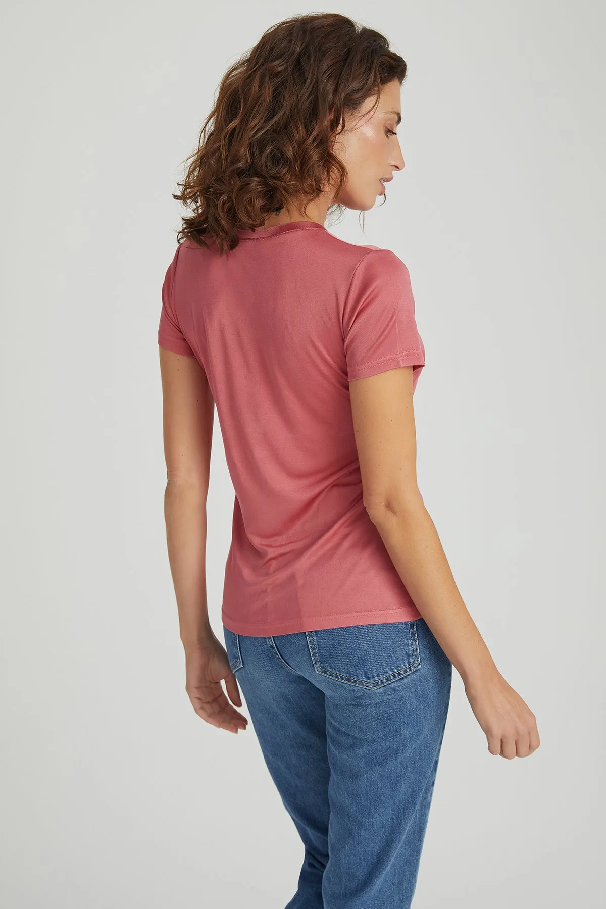 Watermelon Marina Silk-Blend V-Neck Short-Sleeve T-Shirt