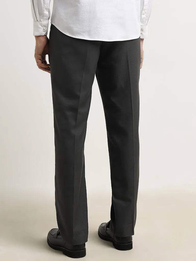 WES Formals Charcoal Relaxed-Fit Mid-Rise Trousers