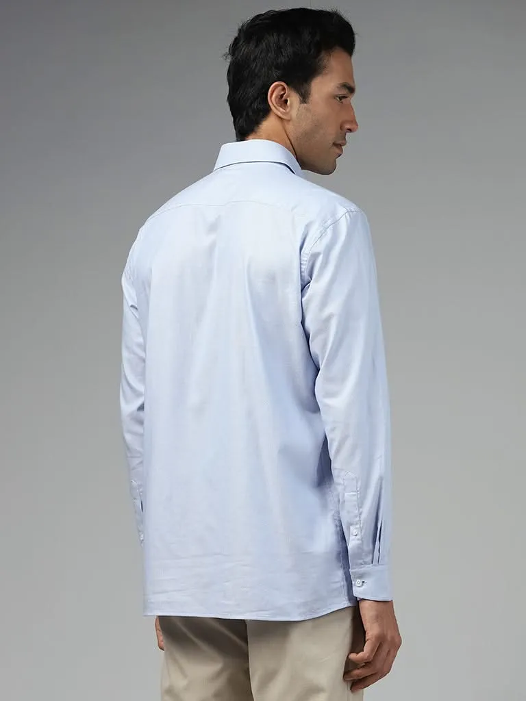 WES Formals Dobby Light Blue Cotton Relaxed-Fit Shirt