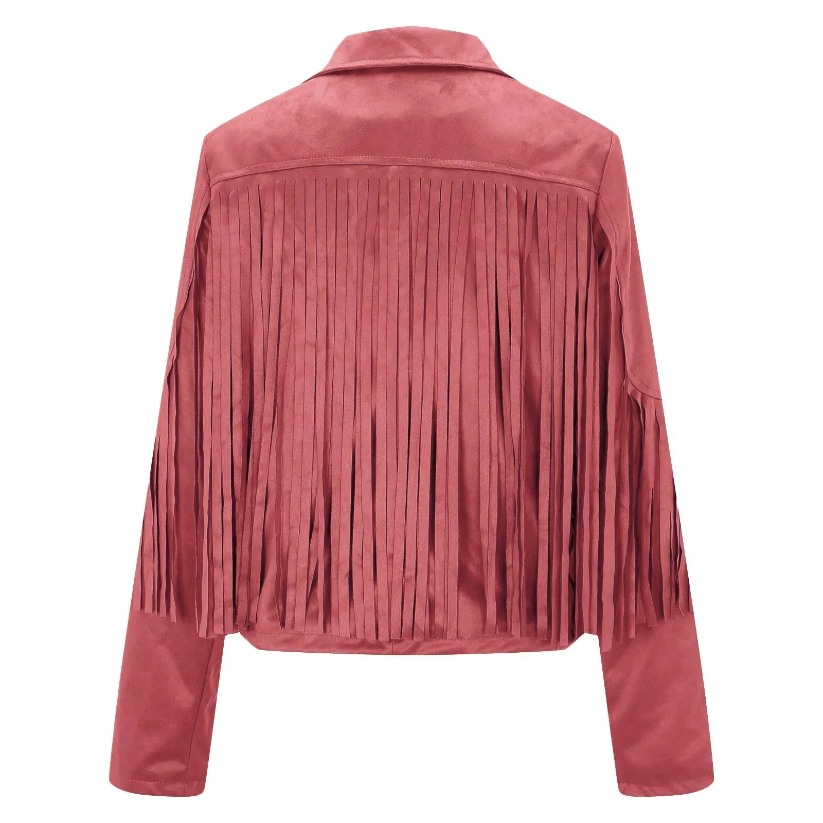 Women Fringed Hem Tassel Cardigan Crop Tops E-girl Motor Biker Jacket Vintage Street wear Coat Cool