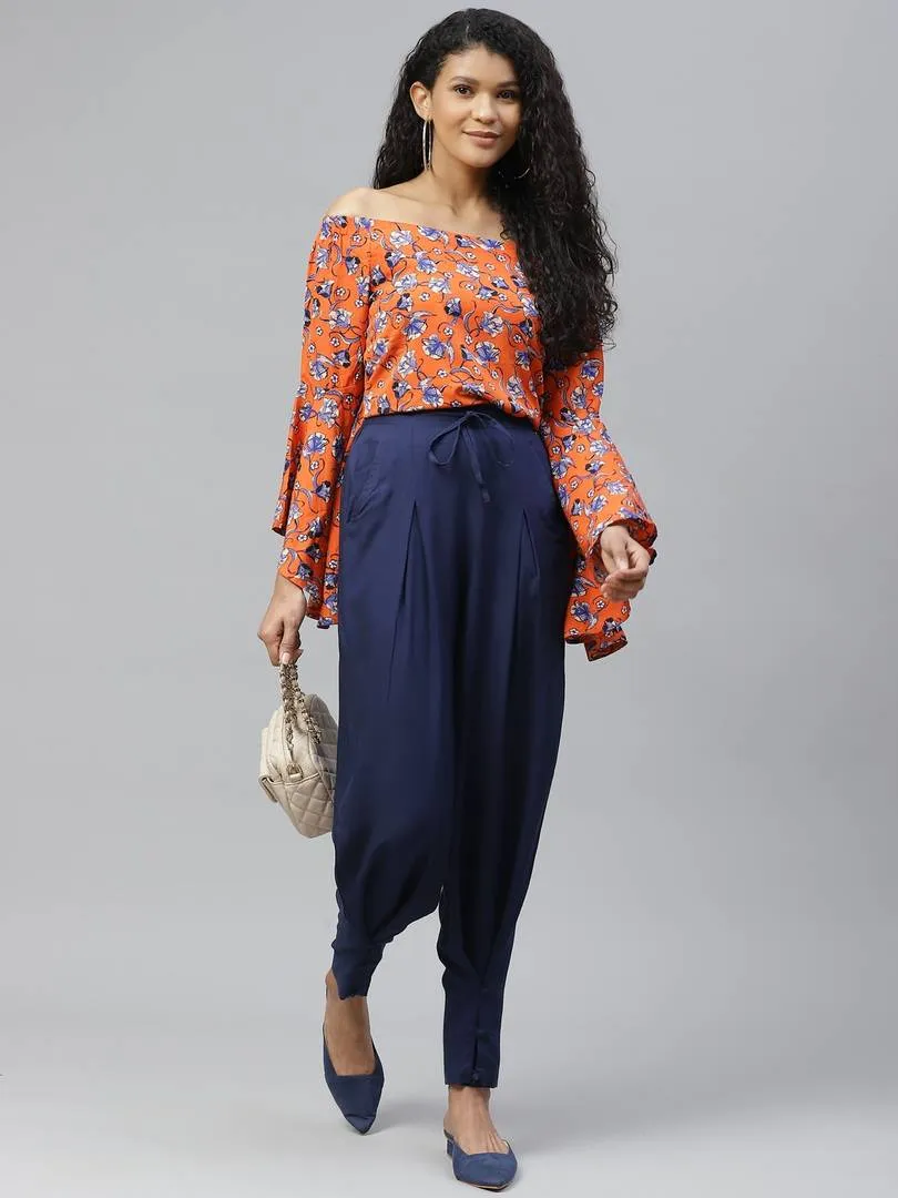 Women Navy Blue Relaxed Regular Fit Solid Trousers