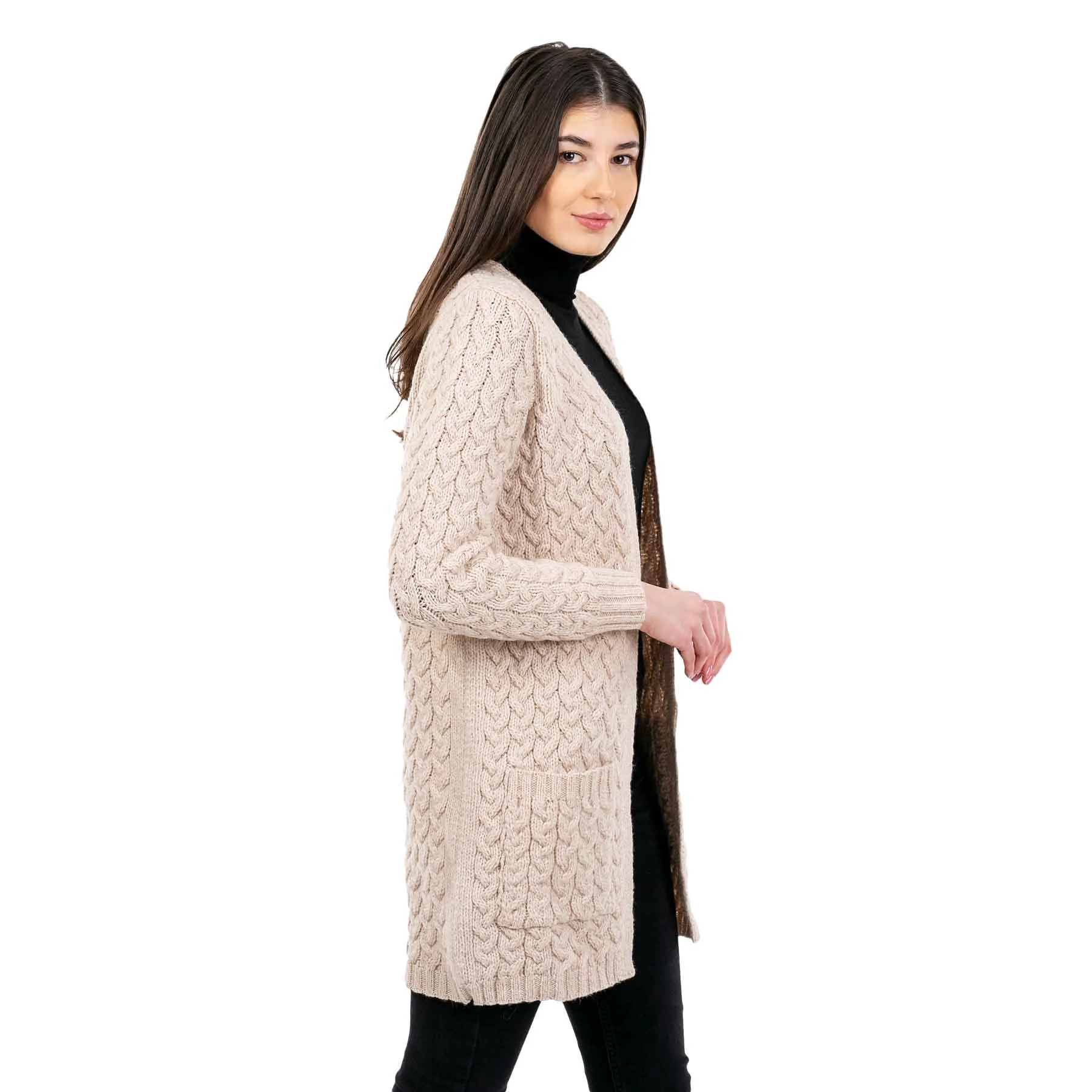 Women's Aran Knit Icon Cardigan Coat, Parsnip