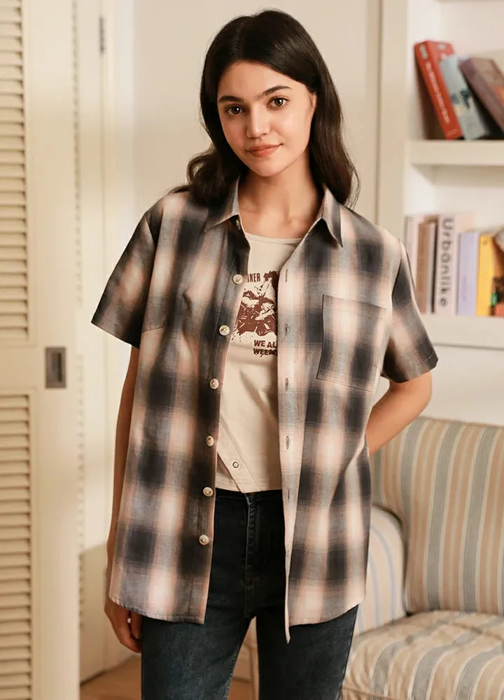 Women's Short-Sleeve Plaid Shirt